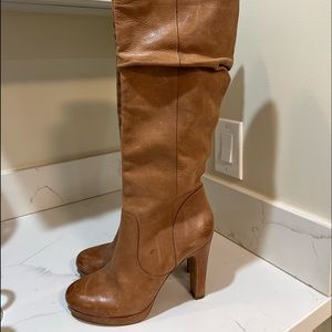 Tan leather Jessica Simpson Size 10 to the knee platform boots… classics!